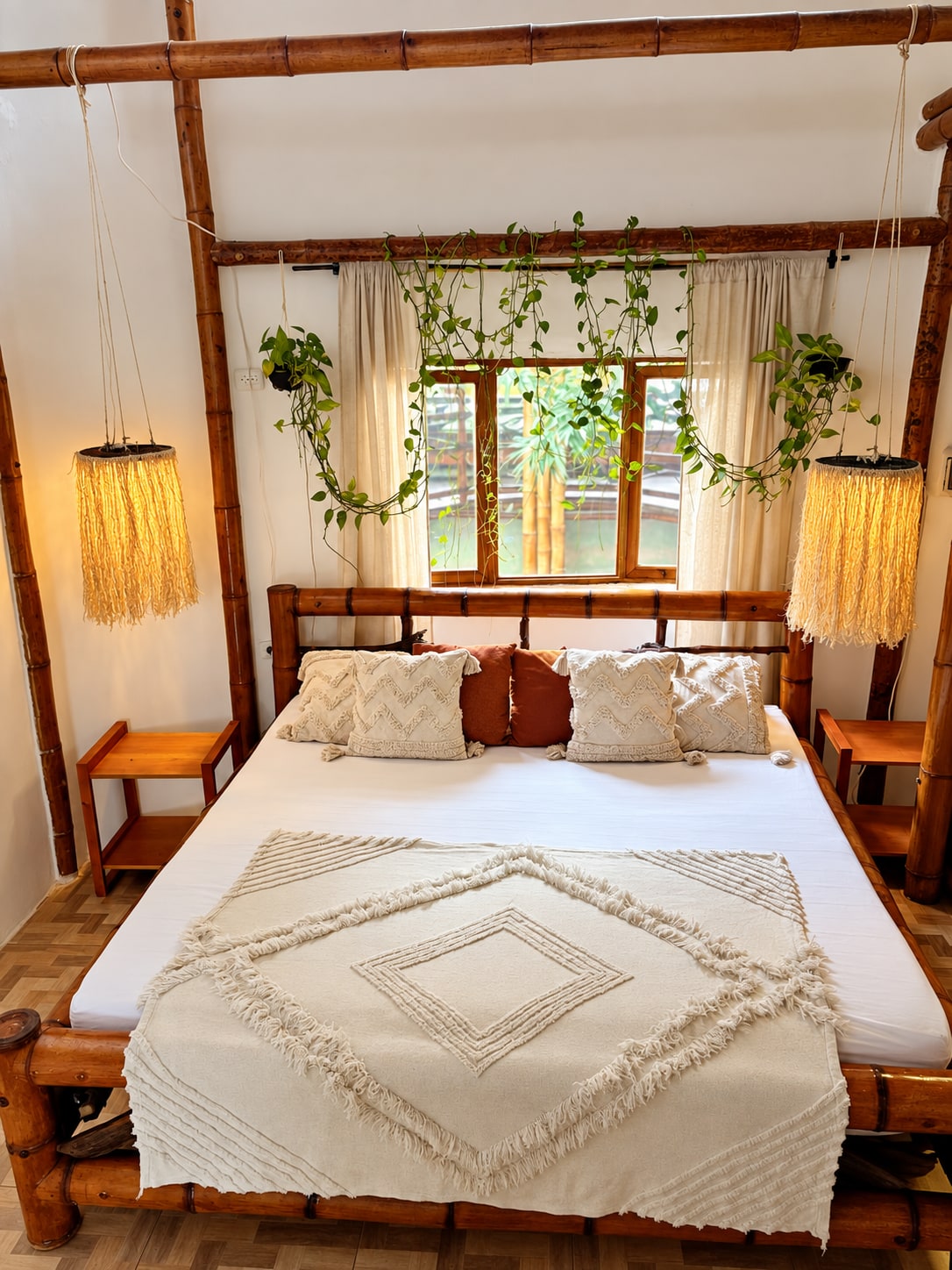 Habitación privada con cama y lámparas